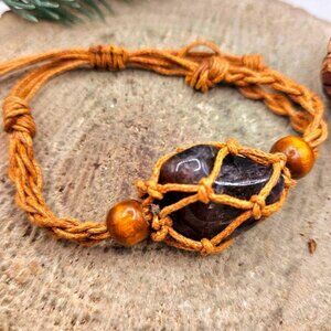 Nature Auralite 23 Polished Stone With Mesh Cage Adjustable Bracelet